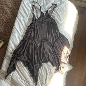 Asymmetric frayed hemline free people tank dress
